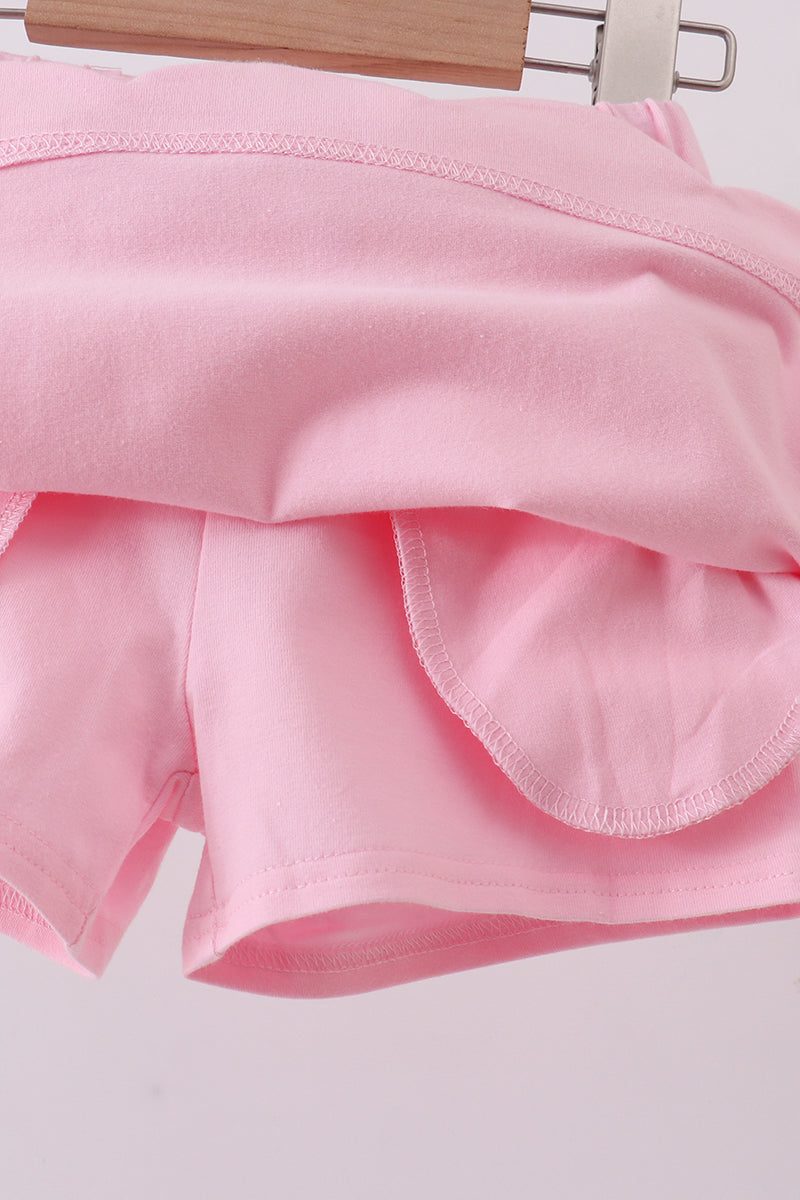 Pink Scallop Hem Bow Skort