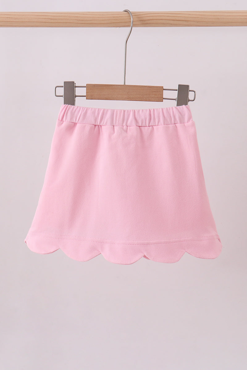 Pink Scallop Hem Bow Skort