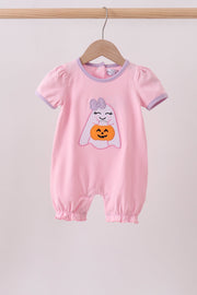 Pink Ghost Pumpkin Embroidery Romper
