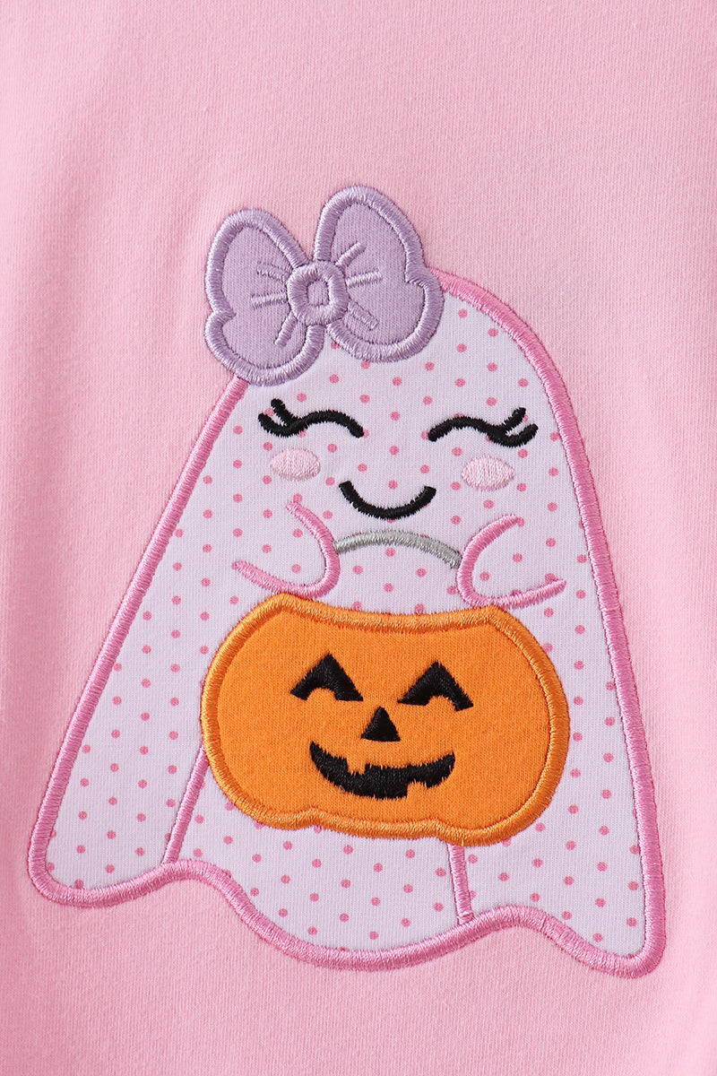Pink Ghost Pumpkin Embroidery Romper