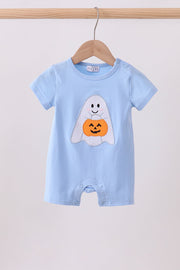 Blue Ghost Pumpkin Embroidery Romper