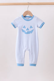 Blue Stripe Smirk Face Applique Romper