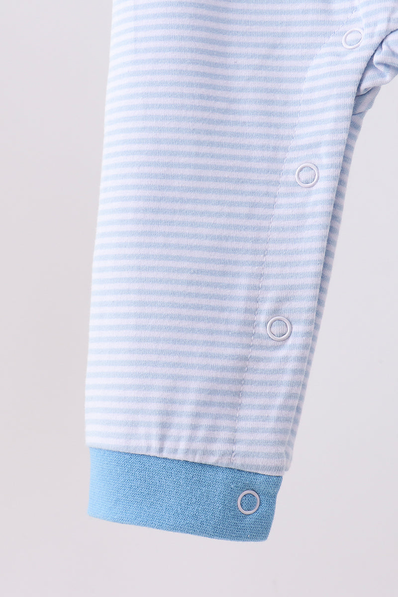 Blue Stripe Smirk Face Applique Romper
