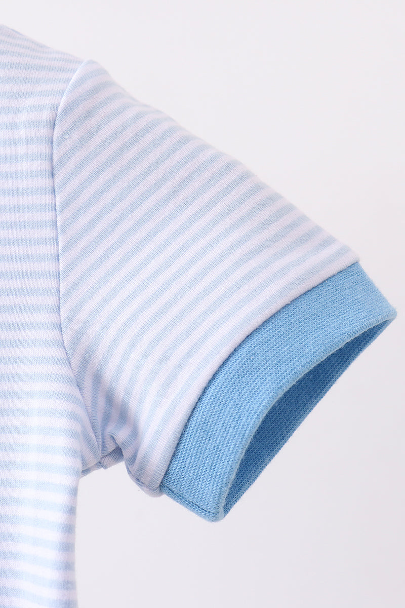 Blue Stripe Smirk Face Applique Romper