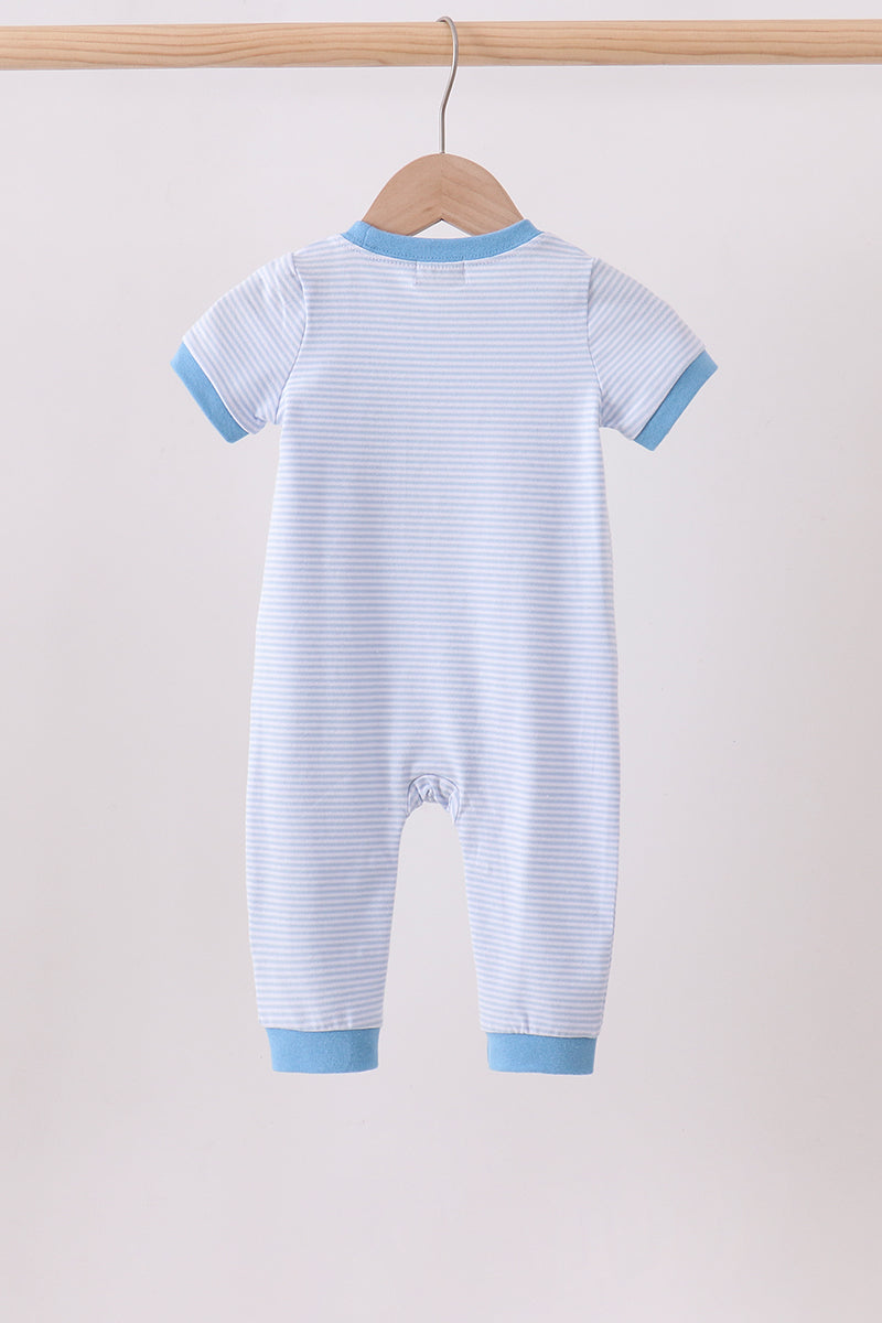 Blue Stripe Smirk Face Applique Romper