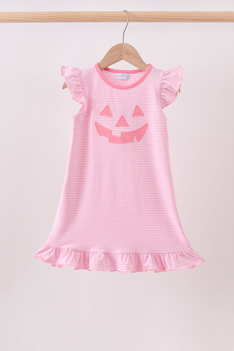 Pink Stripe Smirk Face Applique Dress