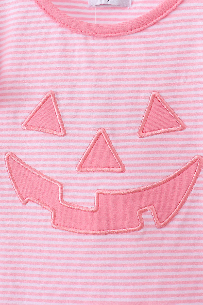Pink Stripe Smirk Face Applique Dress