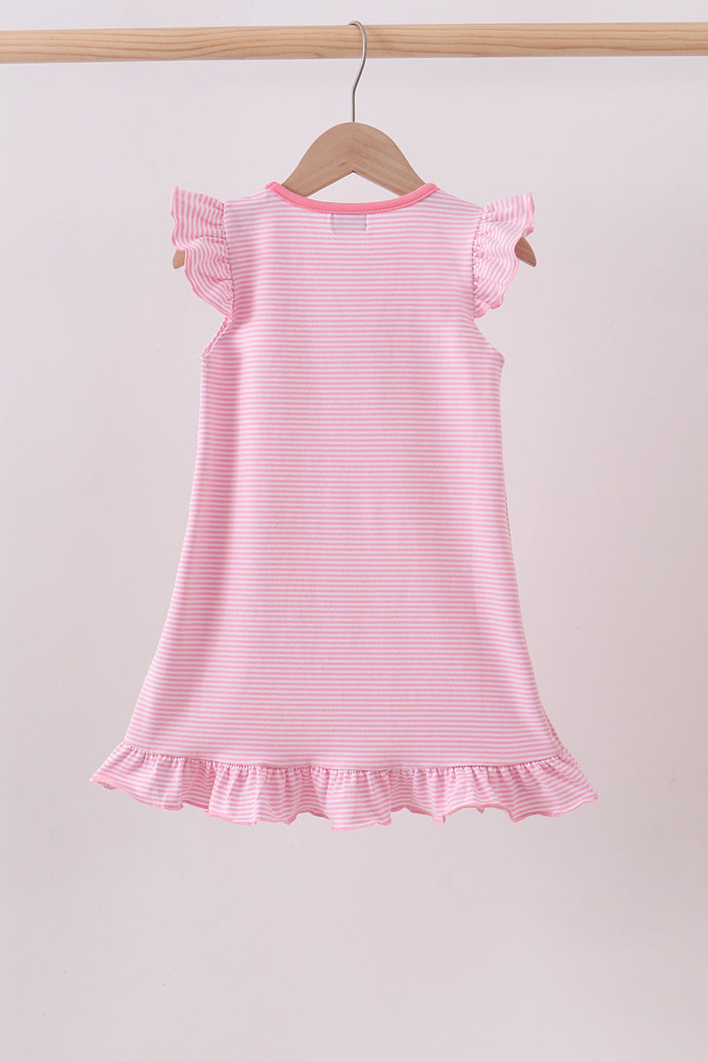 Pink Stripe Smirk Face Applique Dress