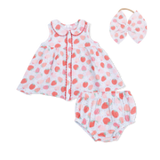 Strawberry Bliss - Jill Dress With Bloomer & Bow On Headband Set