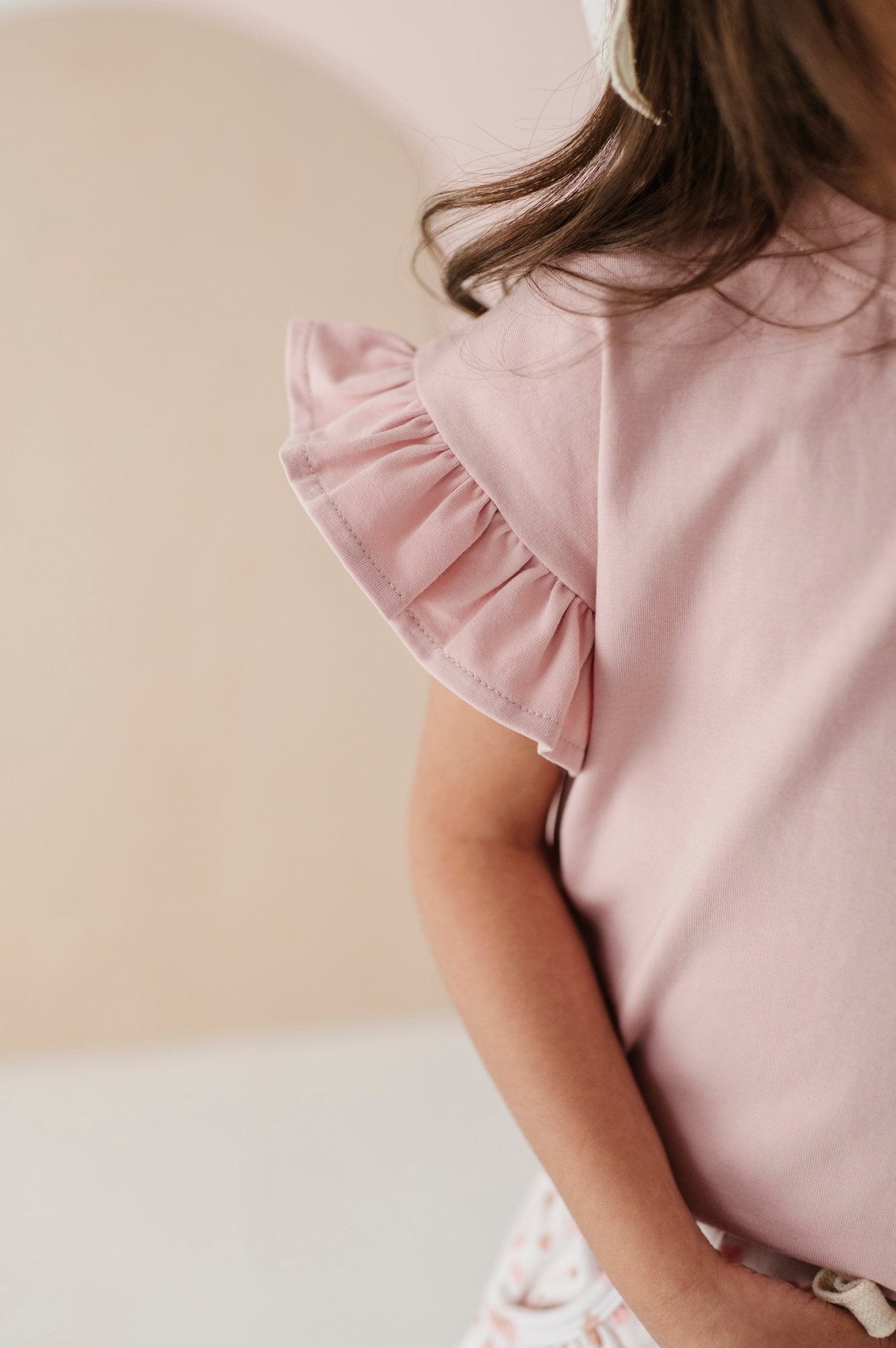 Girls Ruffle Sleeve Top In Spring Mauve