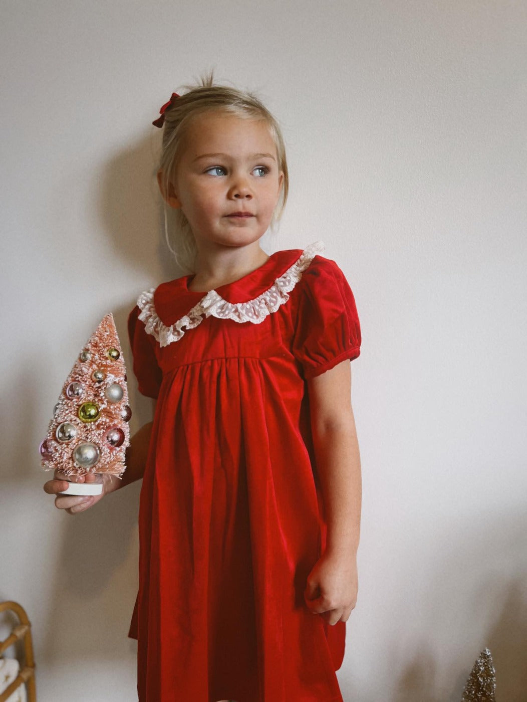 Red Christmas Dress In Velvet For Girls