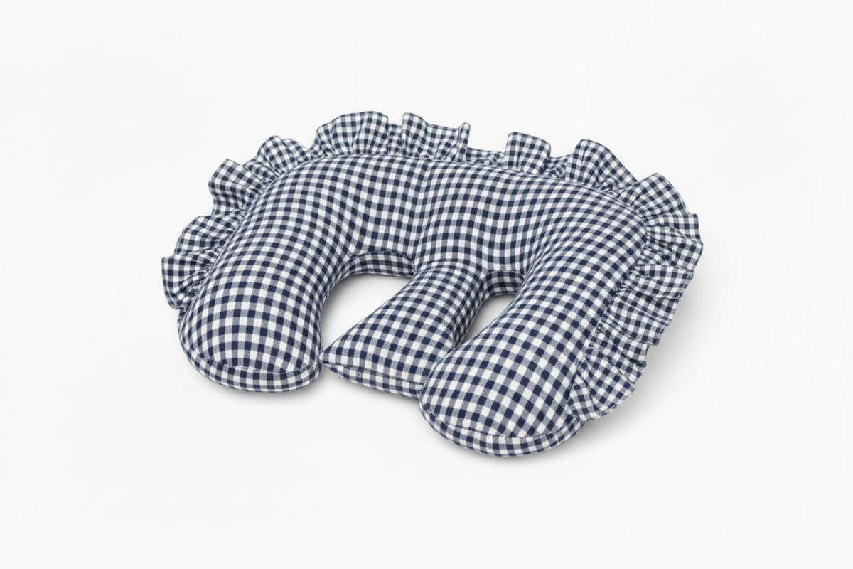 Beige Ruffle Gingham Twins Nursing Pillow Cover