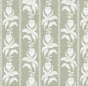 Blocked Tulips In Green Grasscloth Wallpaper