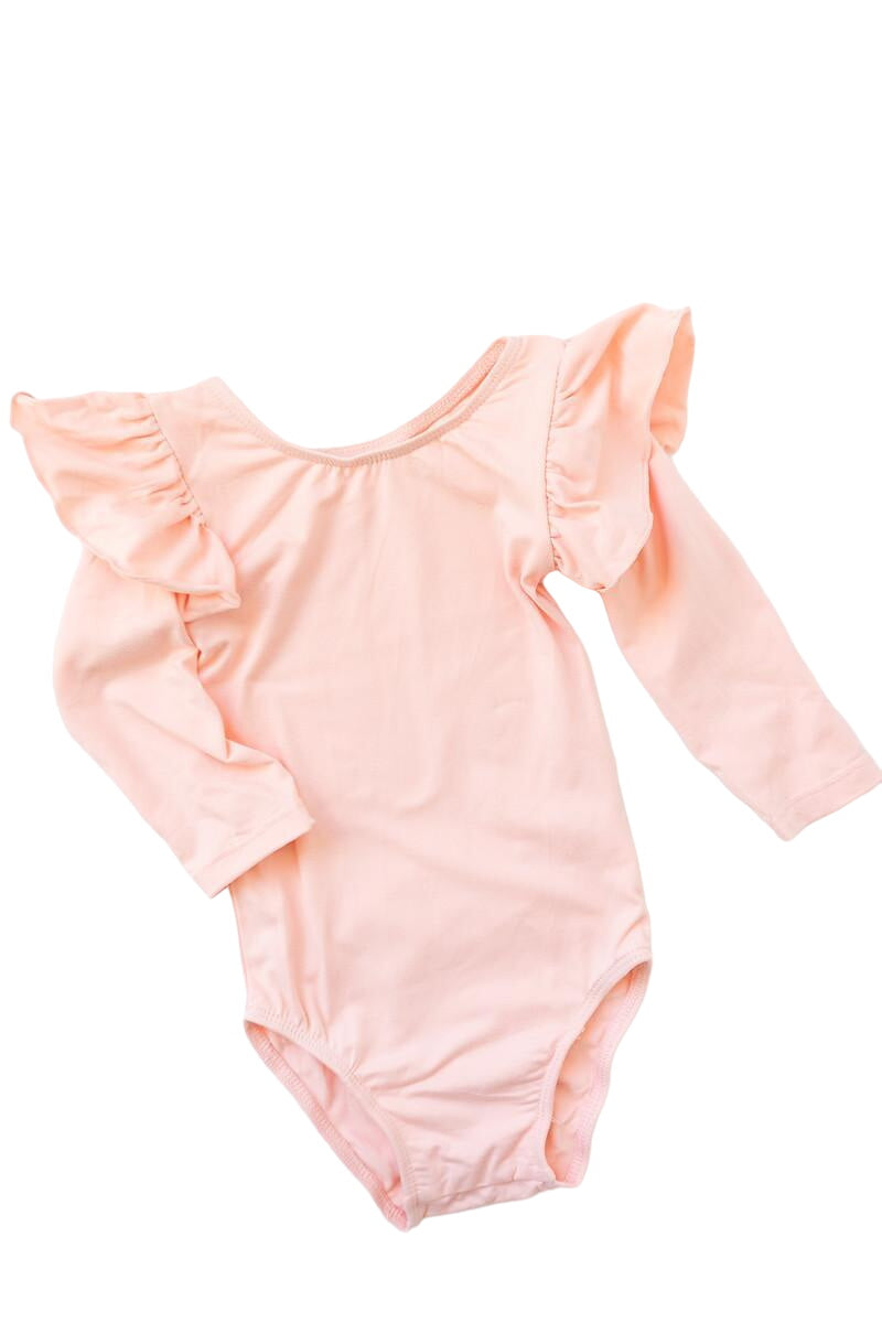 Peach L/s Flutter Sleeve Leotard