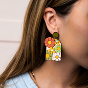 70s Burnt Orange Floral Arch Earrings