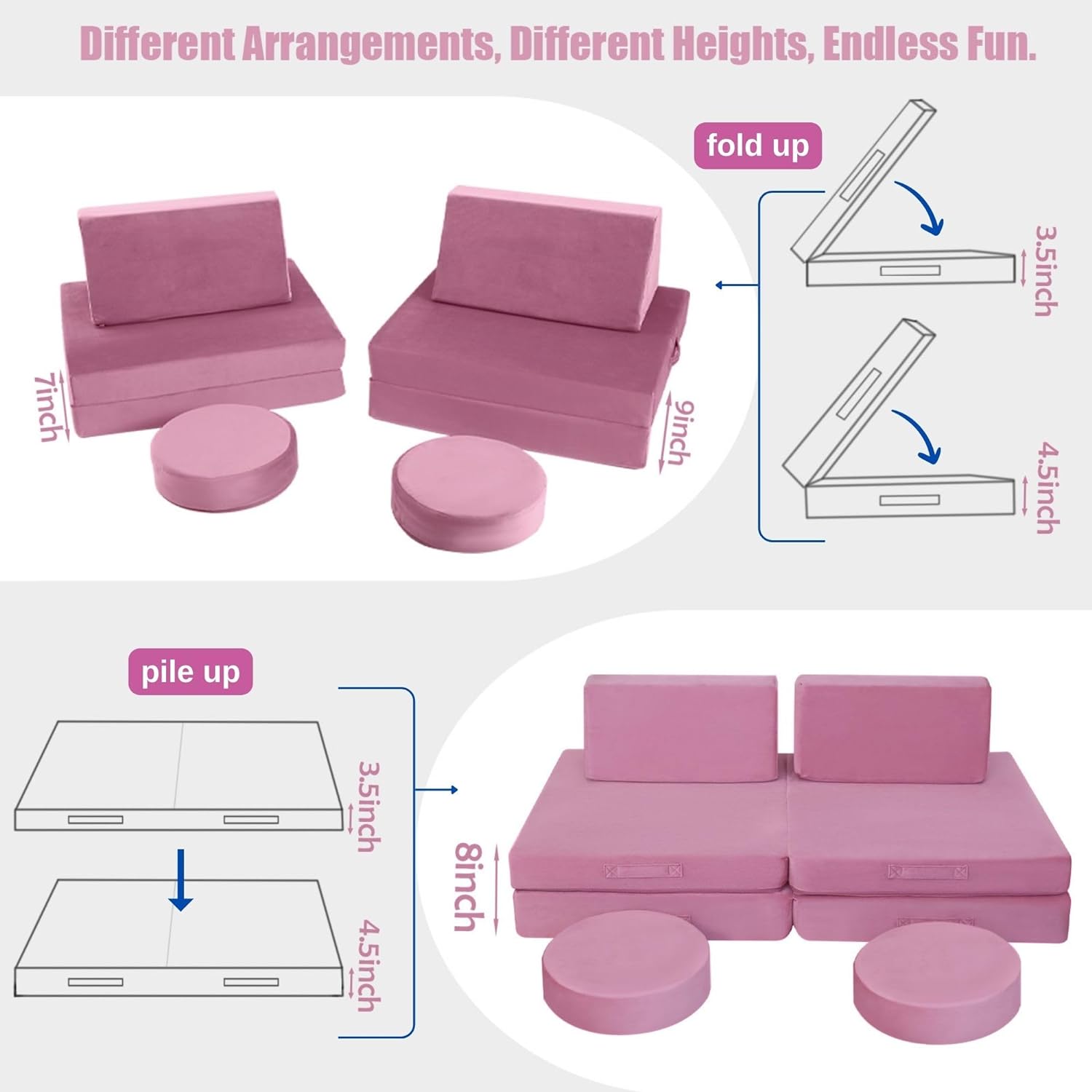 8-piece Kids Play Couch Solid Color