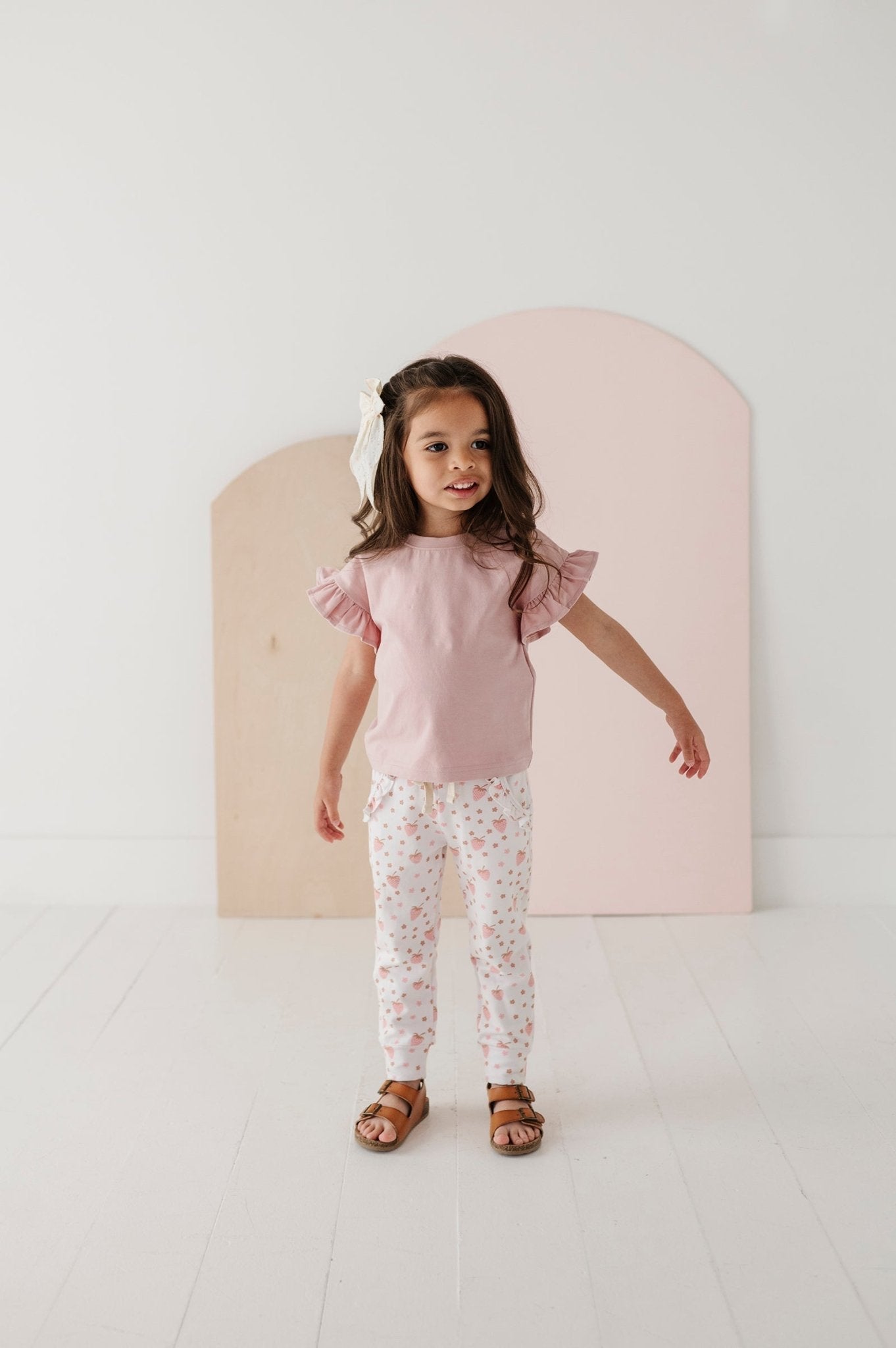 Girls Ruffle Sleeve Top In Spring Mauve