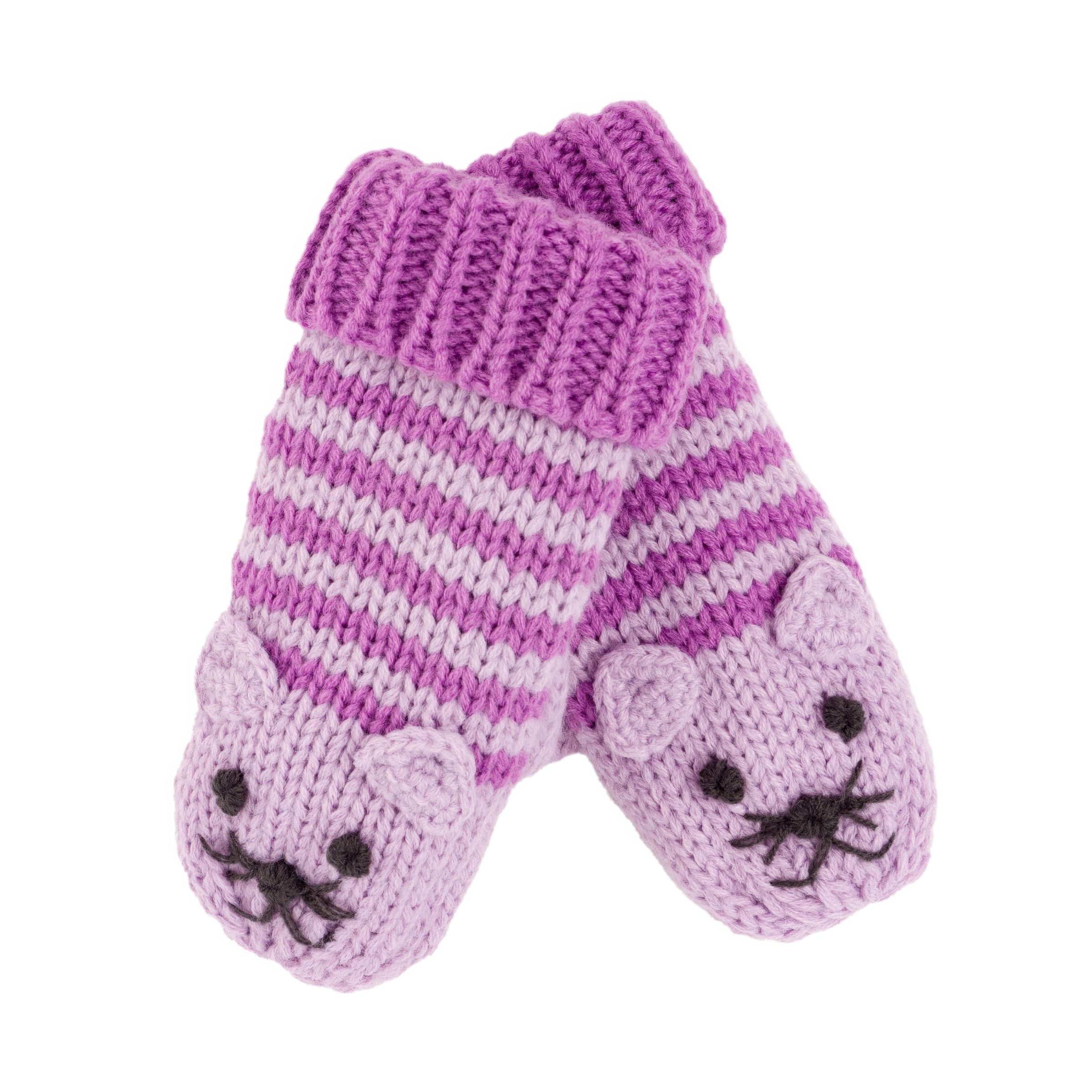 Kids Kitty Cat Stripe Knit Mittens - Soft, Fleece Lined, For Toddlers And Children Of All Ages