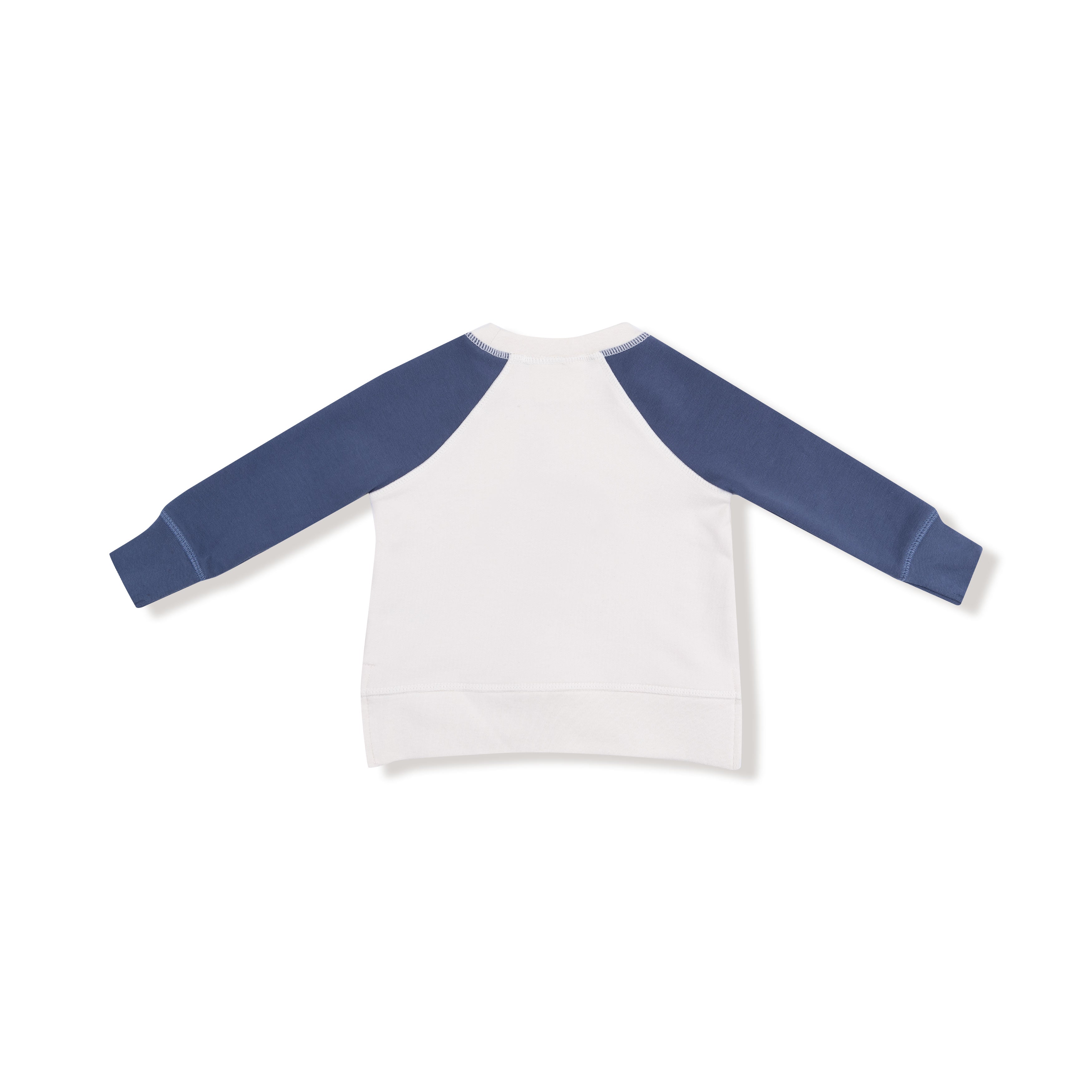 Angel Dear Kids Sweatshirt – White Body, Blue Raglan Sleeves, Red