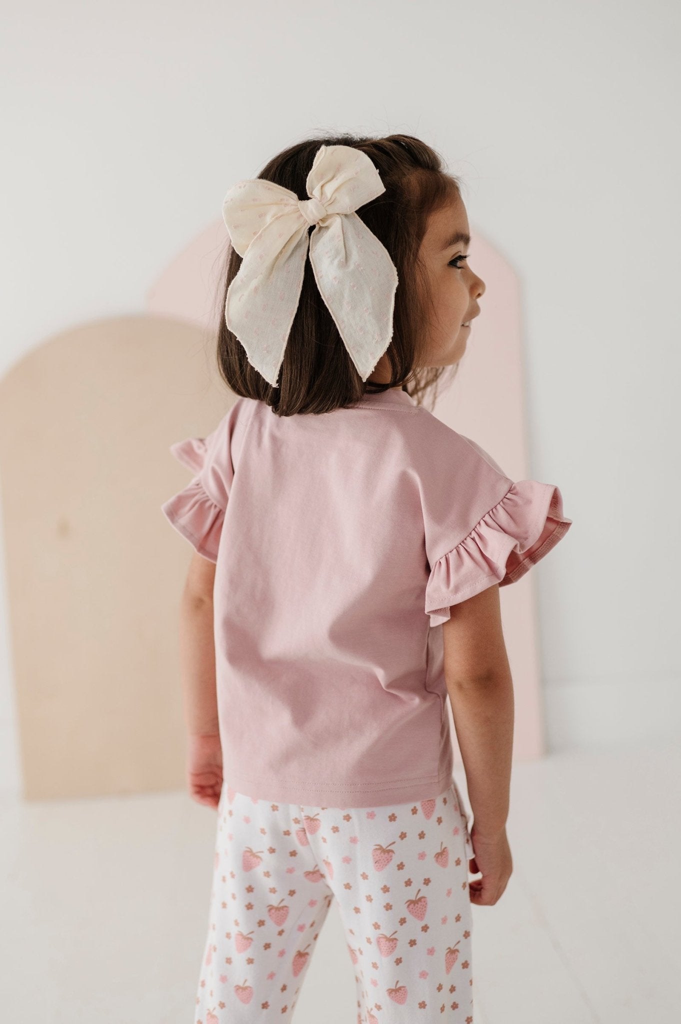 Girls Ruffle Sleeve Top In Spring Mauve