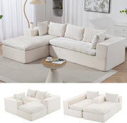 Beige Corduroy Cloud Sectional Sofa, 107" L-shape