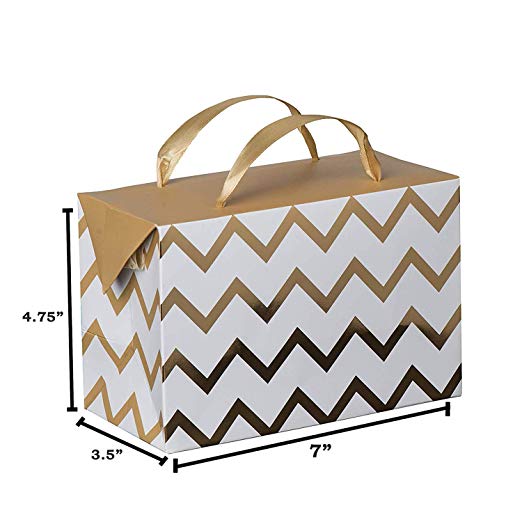 Gold Chevron Paper Gift Bag Box 12 Pack 7"x 3.5"x 4.75"