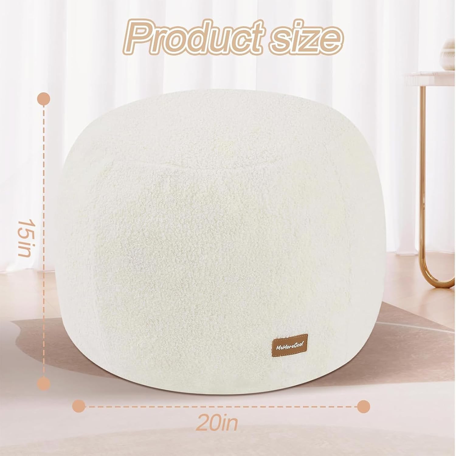 Round Pouf Ottoman, 18" Stuffed Floor Pouf