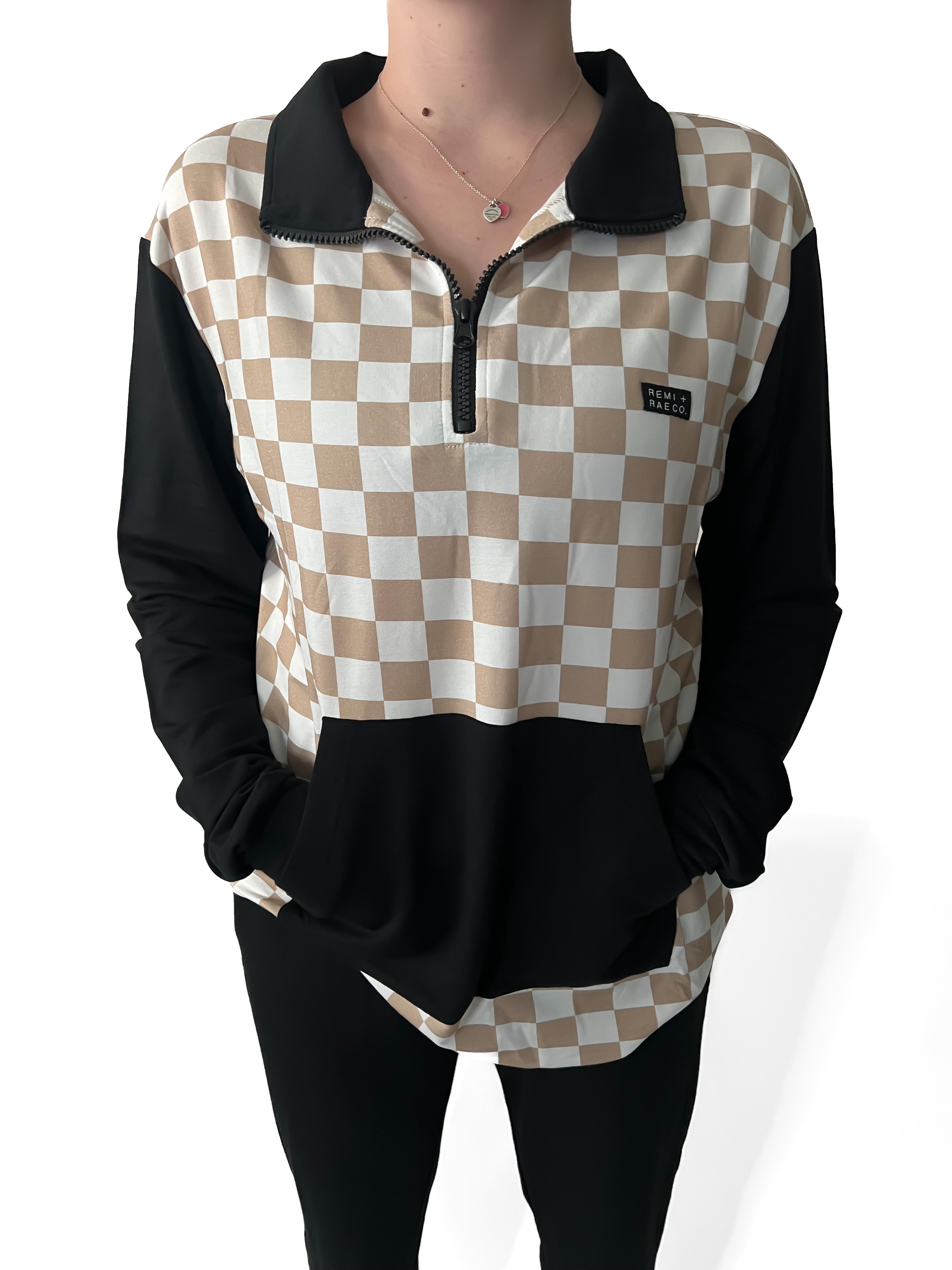 Adult - Bamboo Checkered Color Block Pullover
