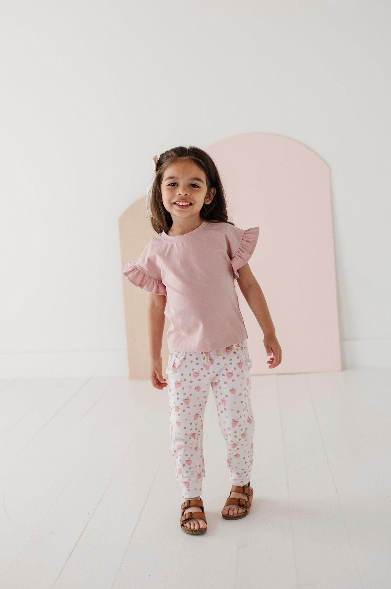 Girls Ruffle Sleeve Top In Spring Mauve