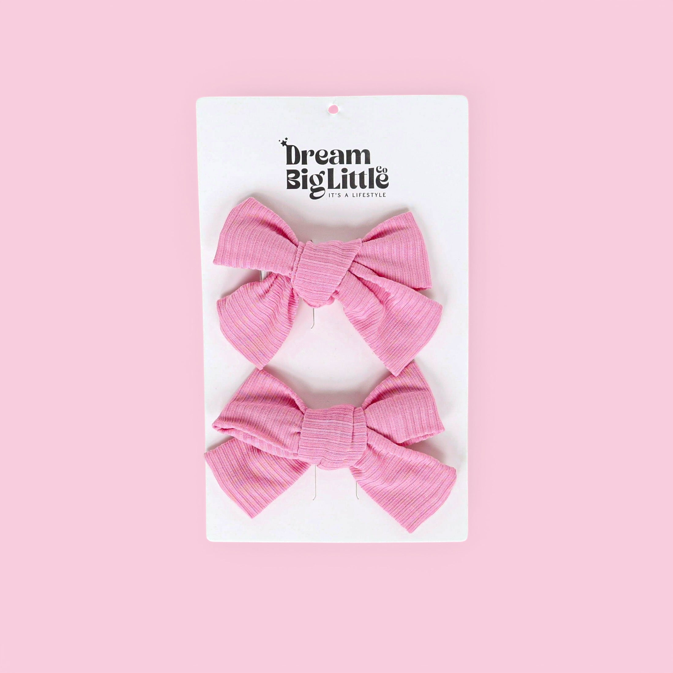 Bella Pink Rib Dream Bow Hair Clips