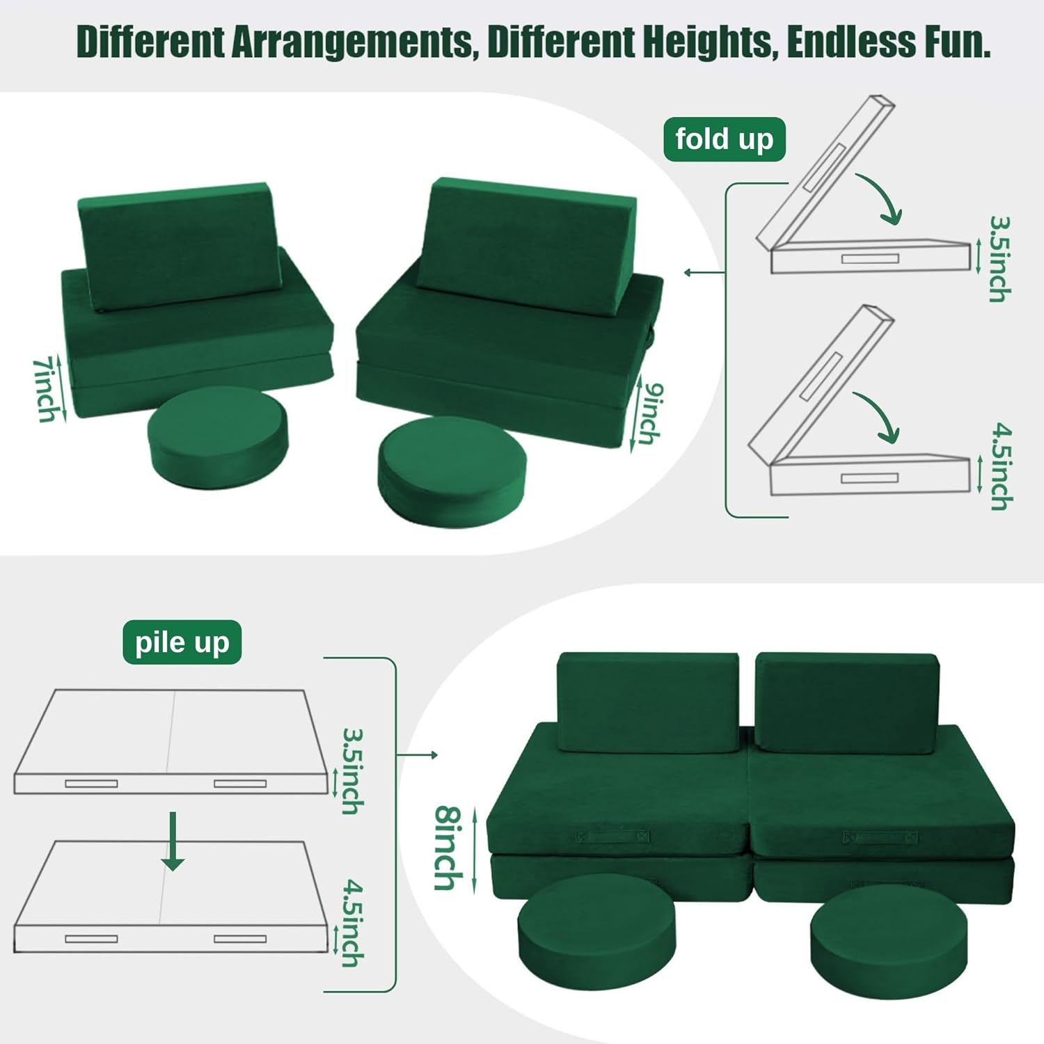 8-piece Kids Play Couch Solid Color