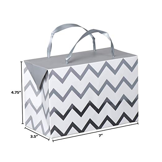 Silver Chevron Paper Gift Bag Box 12 Pack 7"x 3.5"x 4.75"