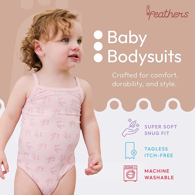 Feathers Leafy Style Tank Top Bodysuits Baby Girl Undershirts – Super Soft One-piece For Toddler (2 Pack)