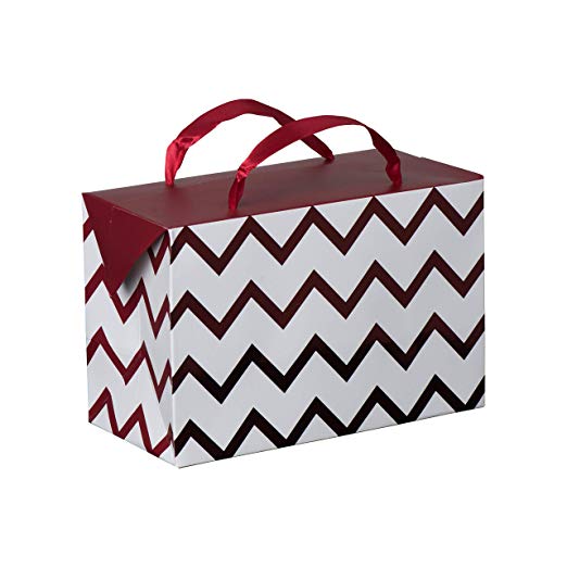 Maroon Chevron Paper Gift Bag Box 12 Pack 7"x 3.5"x 4.75"