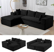 Black Corduroy Cloud Sectional Sofa, 107" L-shape