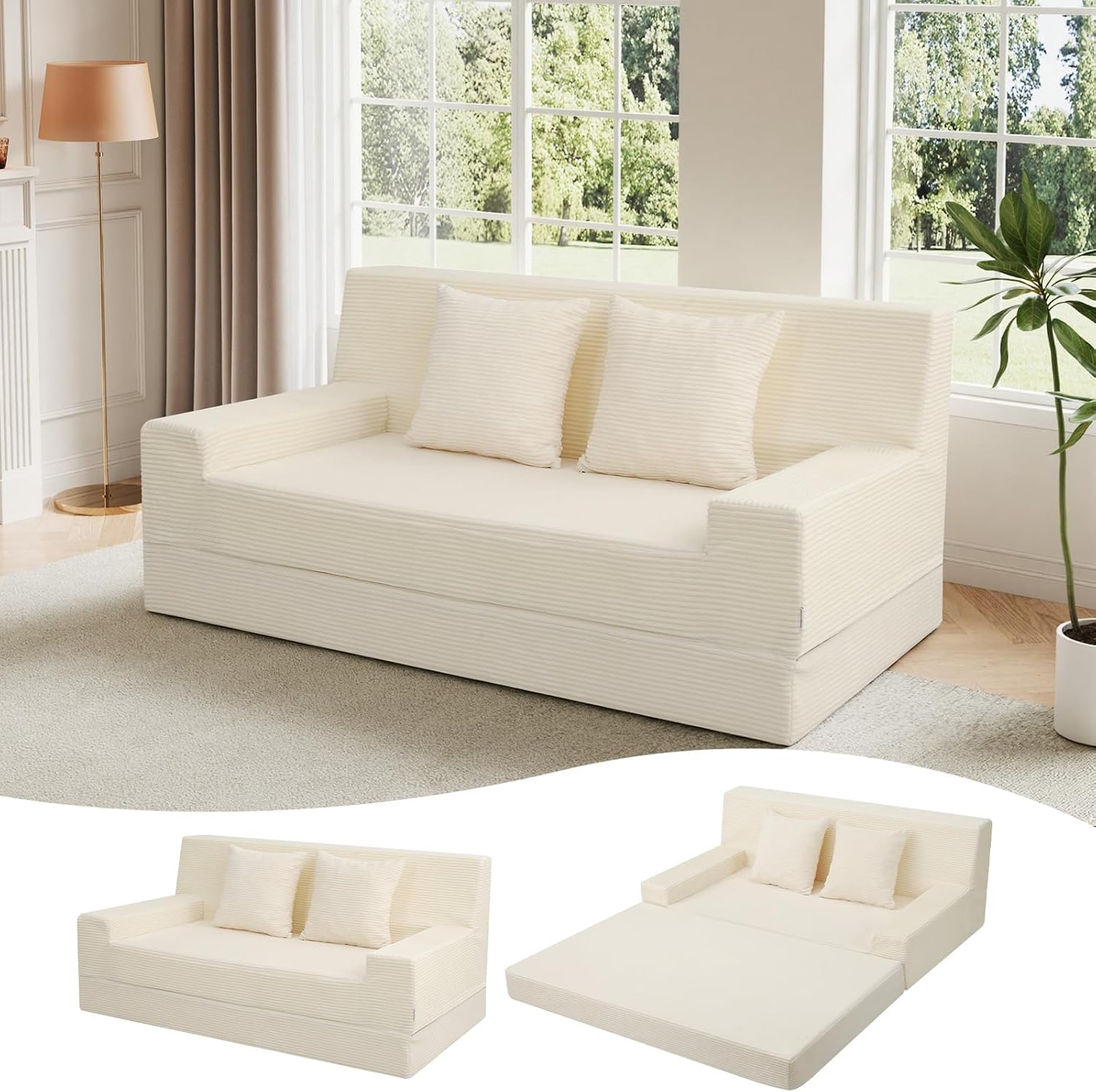 Boneless Loveseat Sofa Bed, 59" Corduroy