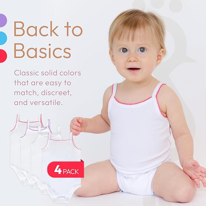 Feathers Tank Top Baby Girl Undershirts - Super Soft Cotton One-piece Toddler Bodysuit (4 Pack) (multicolor)