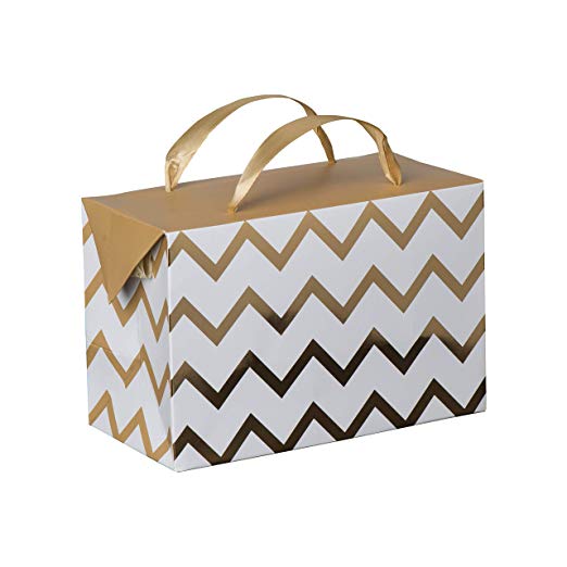 Gold Chevron Paper Gift Bag Box 12 Pack 7"x 3.5"x 4.75"