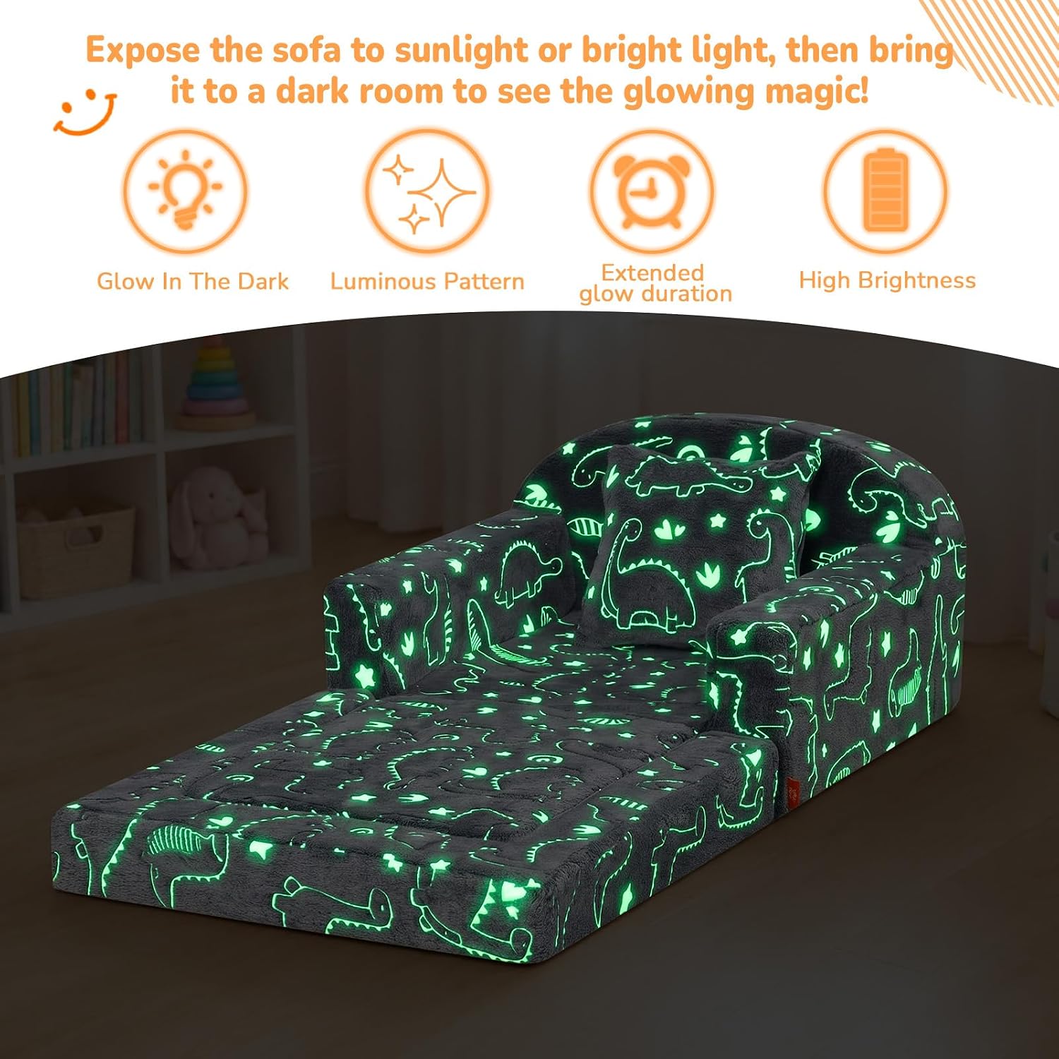 Rainbow Unicorn Glow Kids Couch, 42" Fold Out