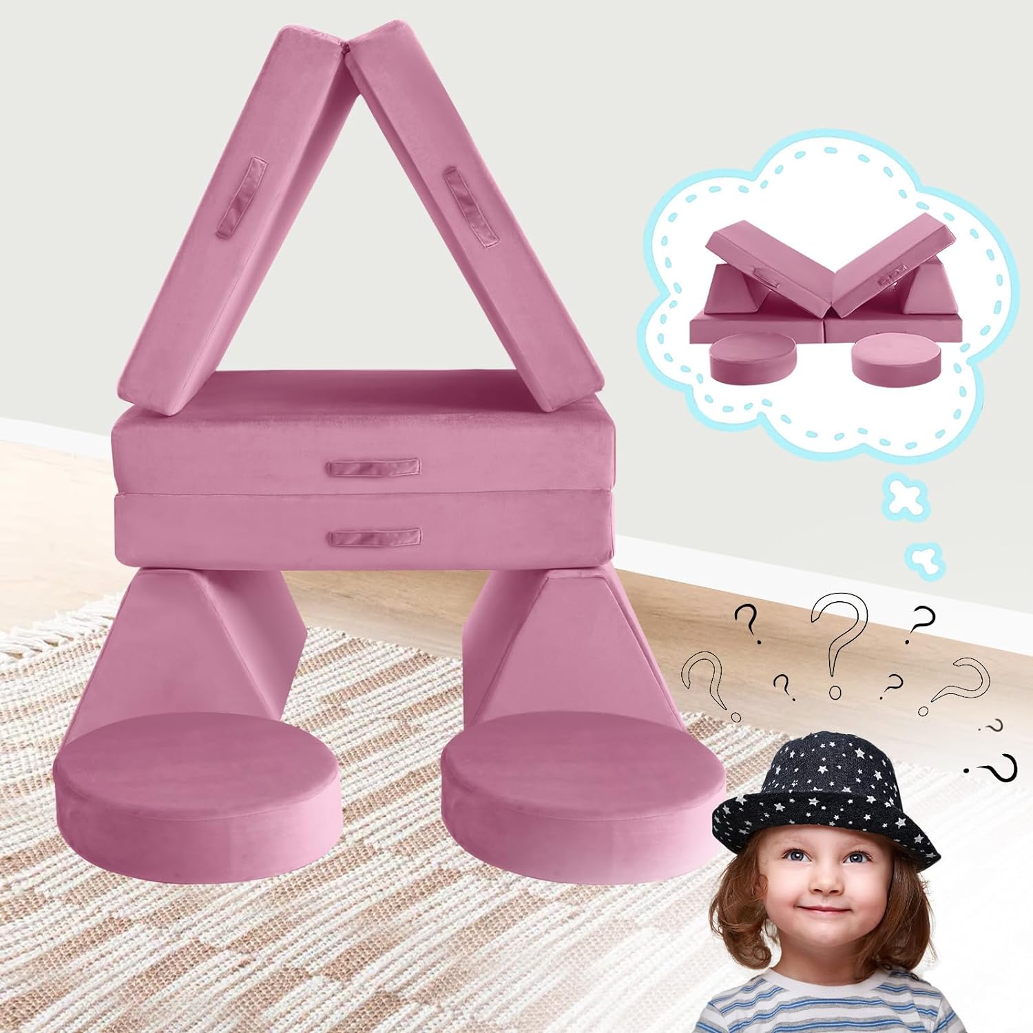 8-piece Kids Play Couch Solid Color