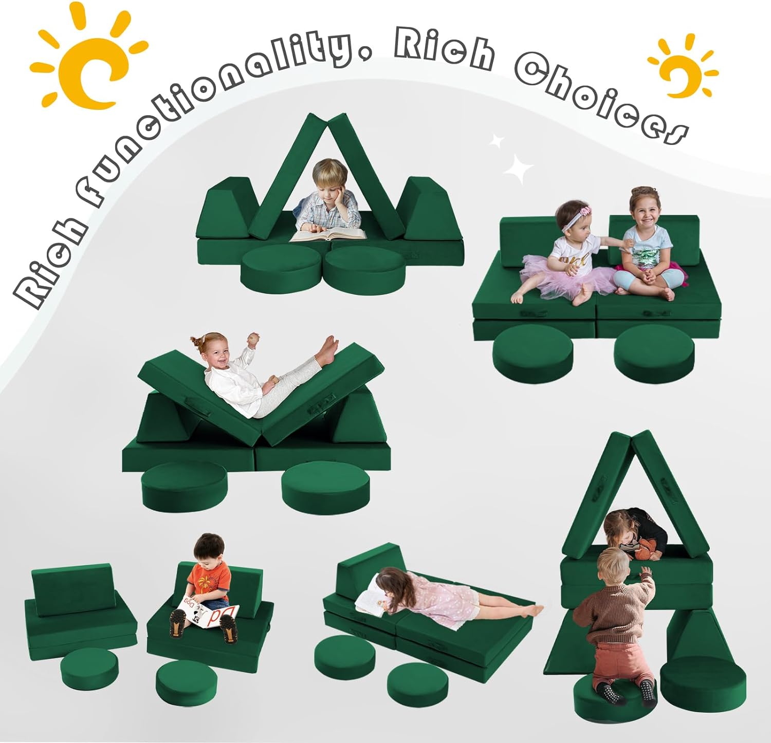 8-piece Kids Play Couch Solid Color