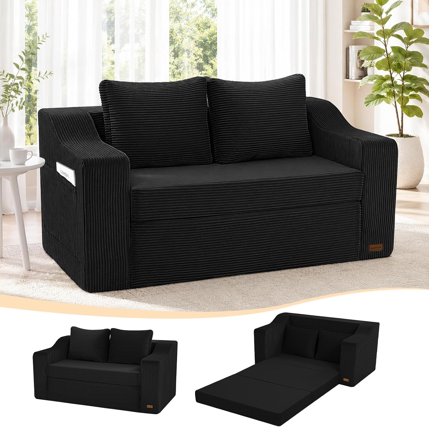 Boneless Loveseat Sleeper Sofa Bed, Pull Out Corduroy