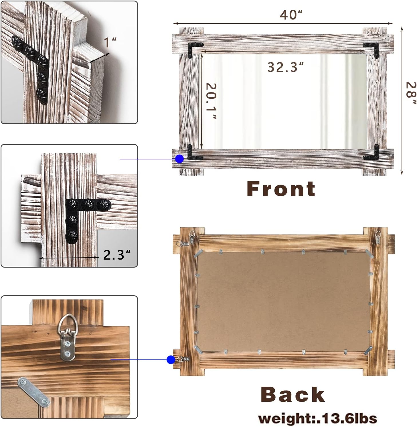 Rustic Wood Bathroom Mirror, Farmhouse 30"x20"
