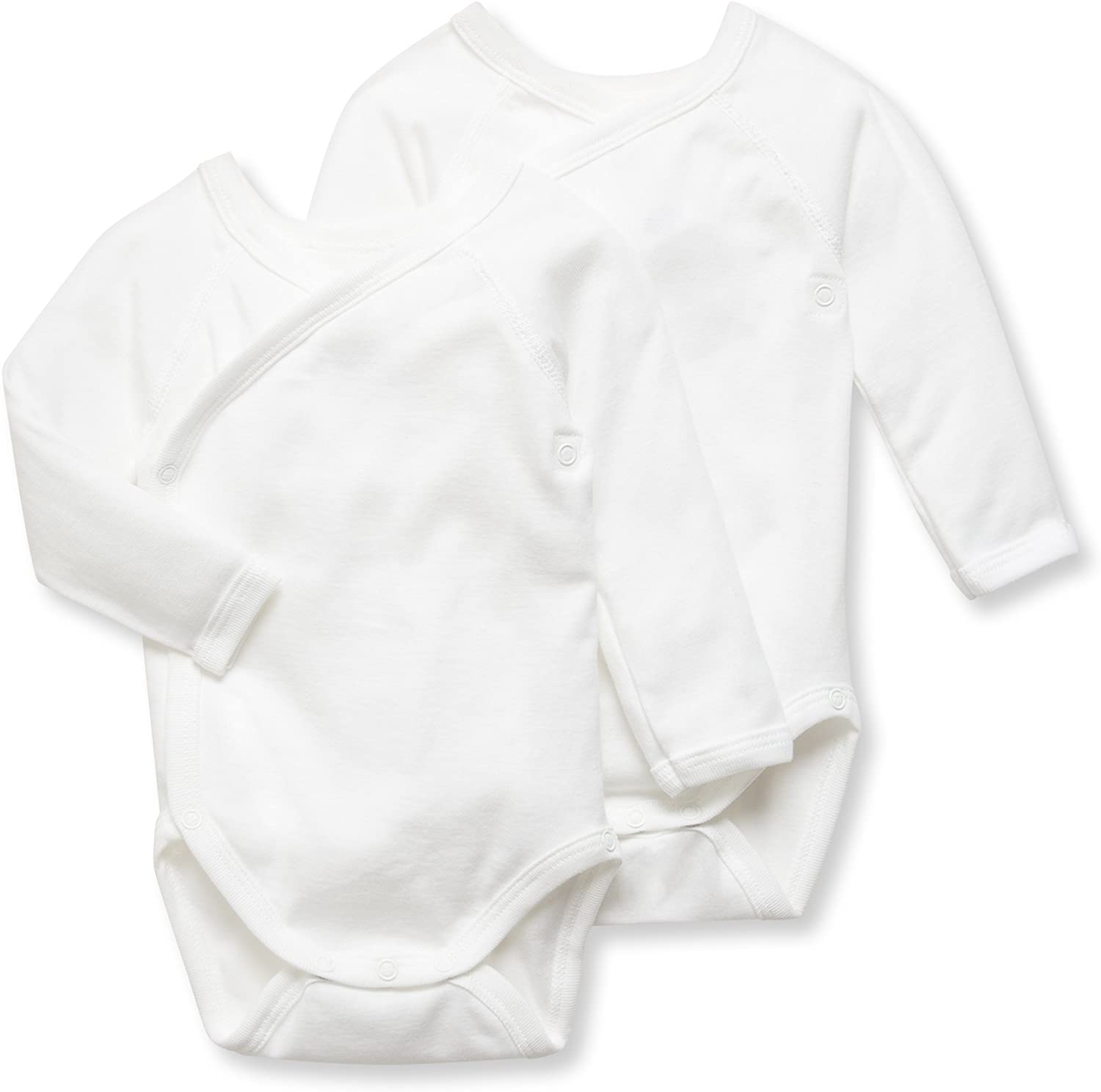 Petit Bateau 2-pack Organic Cotton Newborn Bodysuit | Long Sleeve Crossover Wrapover Snaps | Essential French Baby Layette