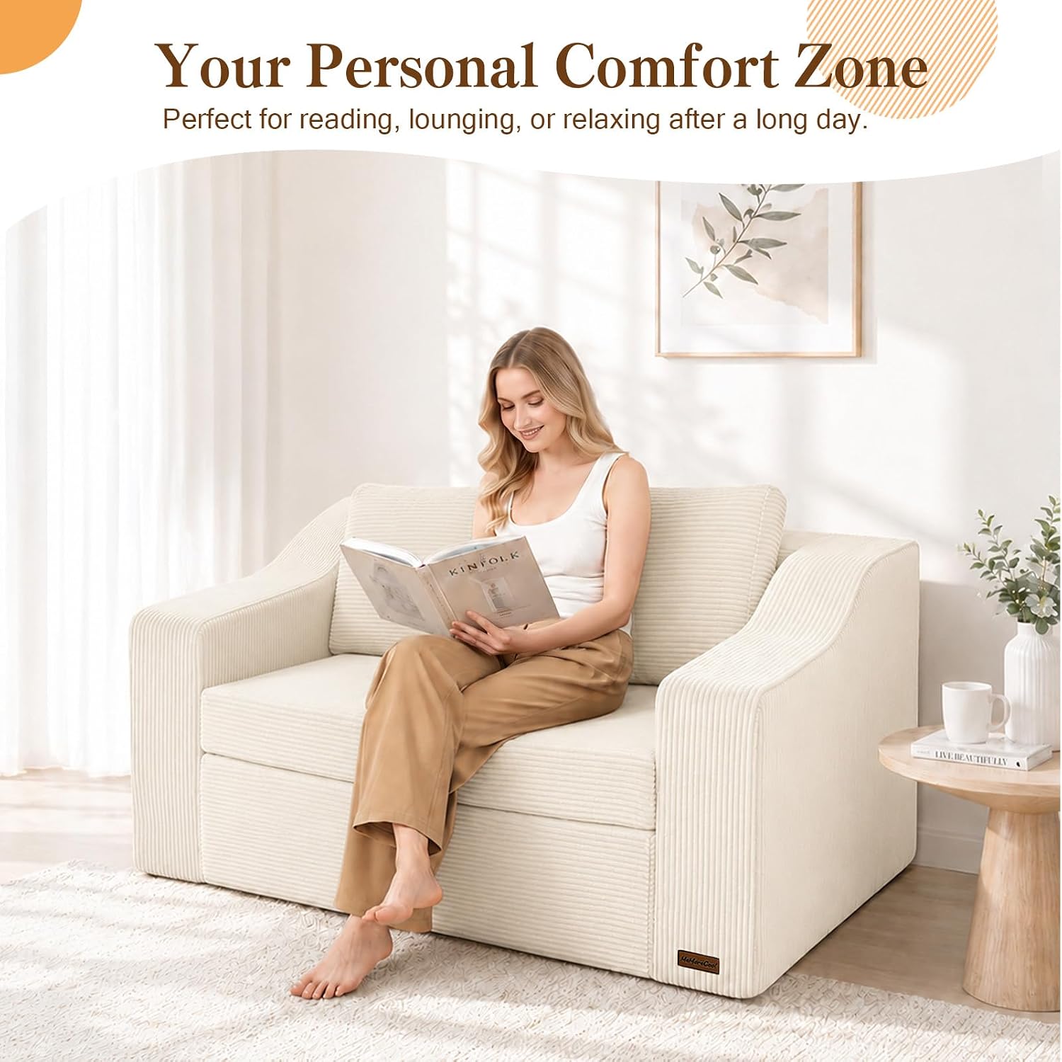 Boneless Loveseat Sleeper Sofa Bed, Pull Out Corduroy