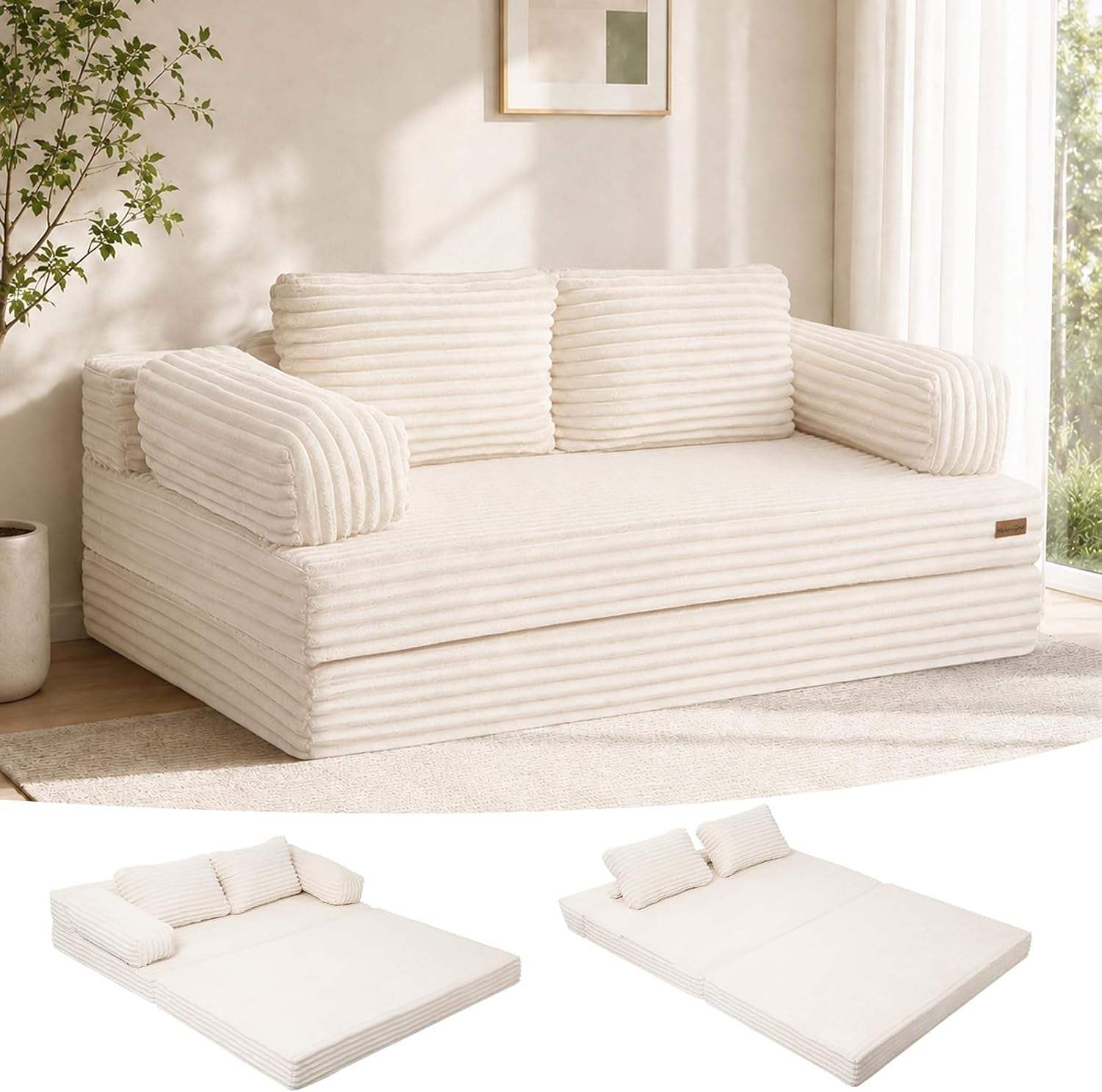 Boneless Loveseat Sofa Bed, 59" Corduroy