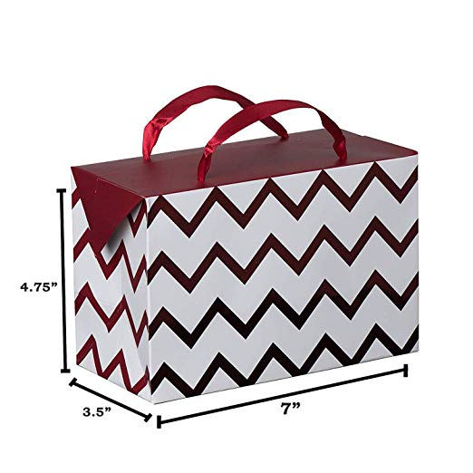 Maroon Chevron Paper Gift Bag Box 12 Pack 7"x 3.5"x 4.75"