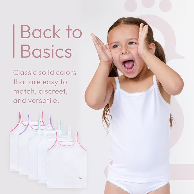 Feathers Girls Undershirts Tagless Camisoles - 5 Pk Super Soft Cotton Cami Girls Tank Tops