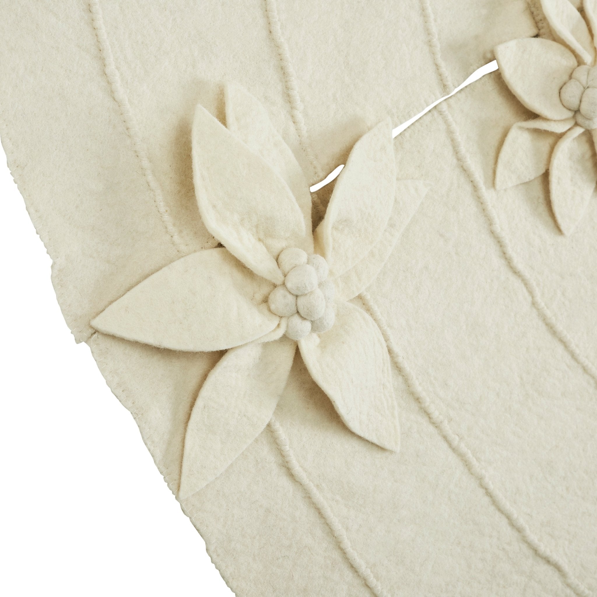72"cream Poinsettia Buttons Christmas Tree Skirt In Hand Felted Wool