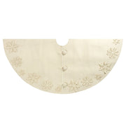 72" Handmade Christmas Tree Skirt In Felt - Tacked Snowflakes On Cream